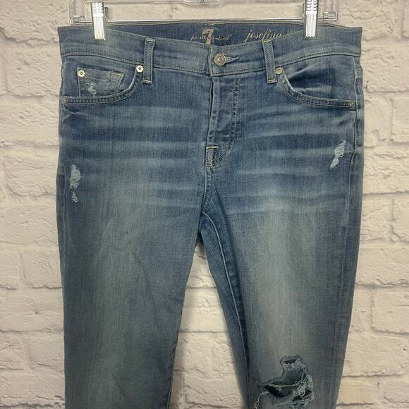 7 For All Man Kind Distressed Skinny Boyfriend Ankle Jeans Josefina - Picture 3 of 10